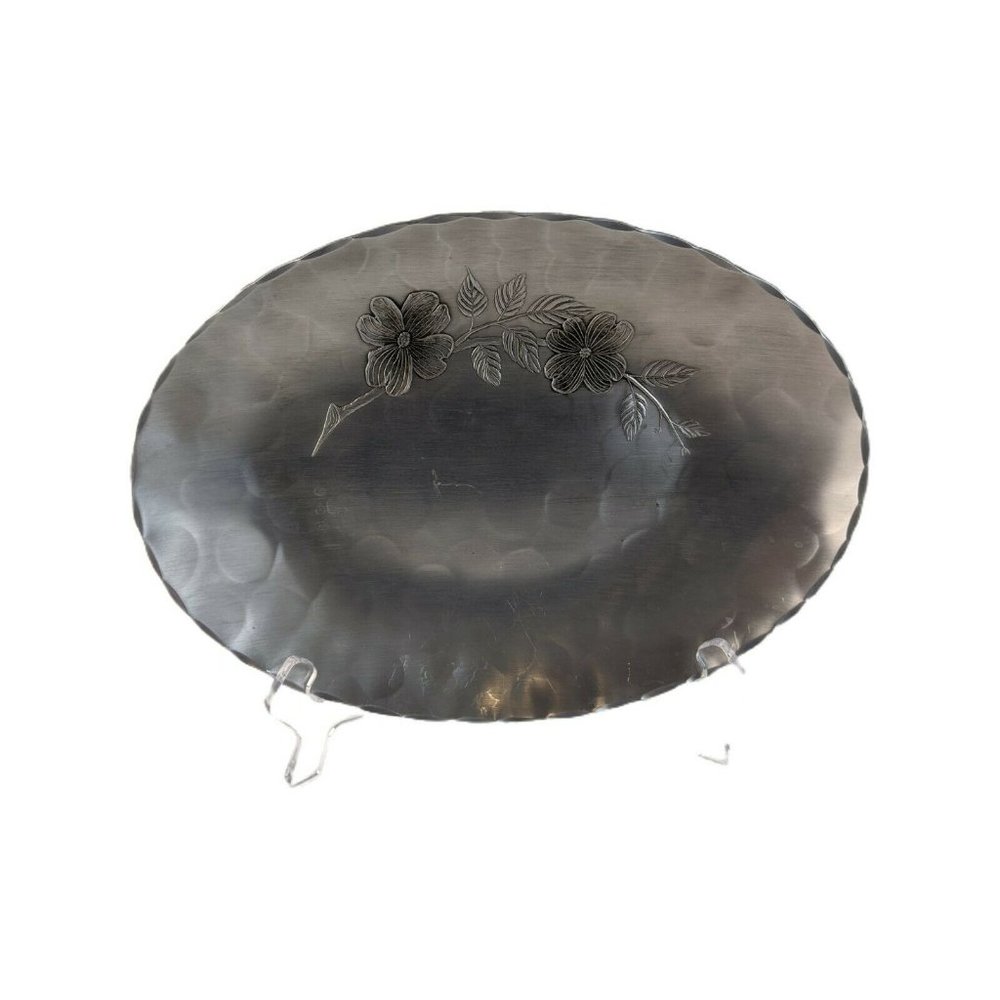 Wendell August Forge Handmade Dogwood Hammered Aluminum Oval Platter 10.5"x7.75"